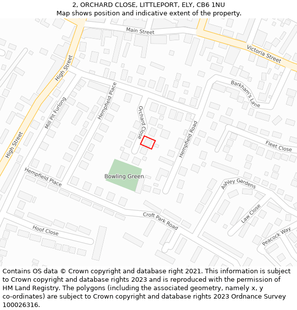 2, ORCHARD CLOSE, LITTLEPORT, ELY, CB6 1NU: Location map and indicative extent of plot