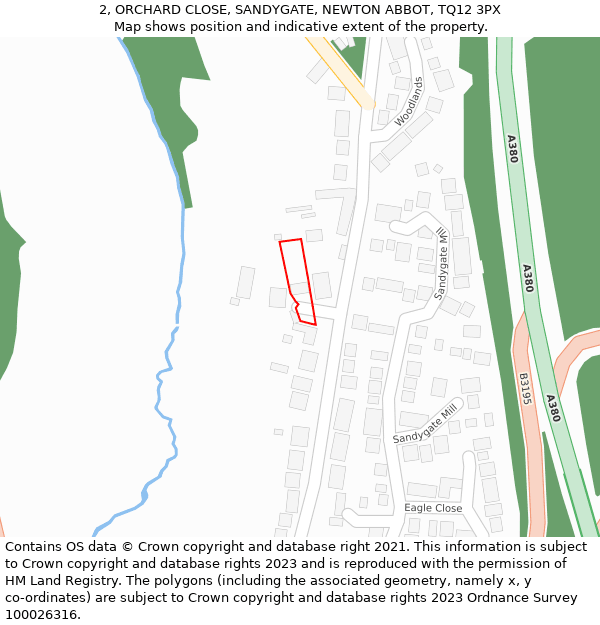 2, ORCHARD CLOSE, SANDYGATE, NEWTON ABBOT, TQ12 3PX: Location map and indicative extent of plot