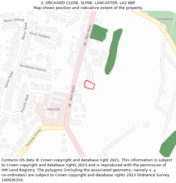 2, ORCHARD CLOSE, SLYNE, LANCASTER, LA2 6BP: Location map and indicative extent of plot