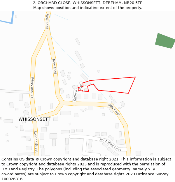 2, ORCHARD CLOSE, WHISSONSETT, DEREHAM, NR20 5TP: Location map and indicative extent of plot