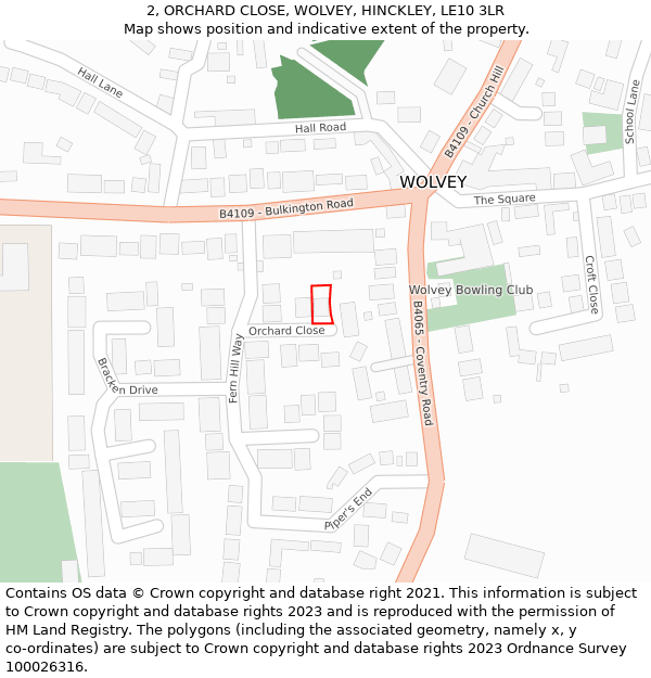 2, ORCHARD CLOSE, WOLVEY, HINCKLEY, LE10 3LR: Location map and indicative extent of plot