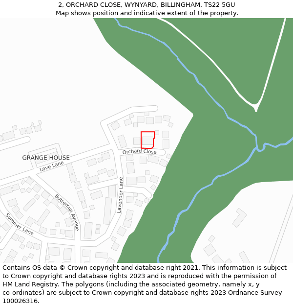 2, ORCHARD CLOSE, WYNYARD, BILLINGHAM, TS22 5GU: Location map and indicative extent of plot