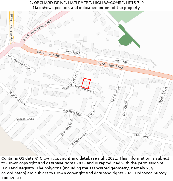 2, ORCHARD DRIVE, HAZLEMERE, HIGH WYCOMBE, HP15 7LP: Location map and indicative extent of plot