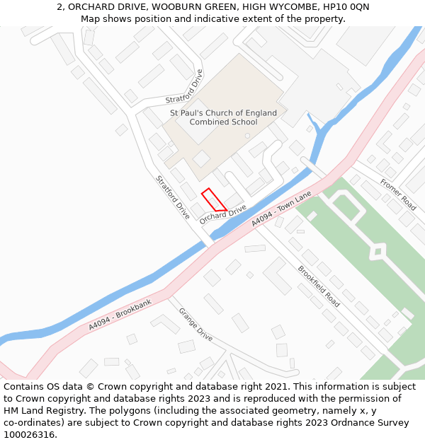 2, ORCHARD DRIVE, WOOBURN GREEN, HIGH WYCOMBE, HP10 0QN: Location map and indicative extent of plot