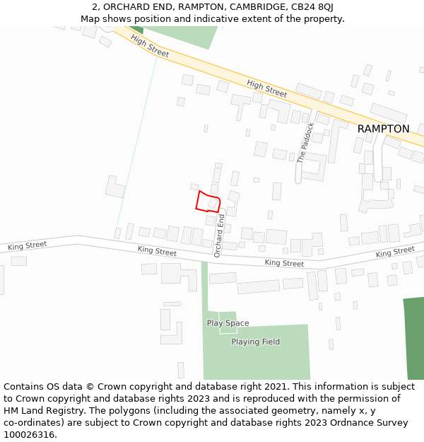 2, ORCHARD END, RAMPTON, CAMBRIDGE, CB24 8QJ: Location map and indicative extent of plot