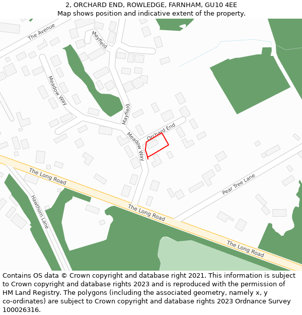 2, ORCHARD END, ROWLEDGE, FARNHAM, GU10 4EE: Location map and indicative extent of plot