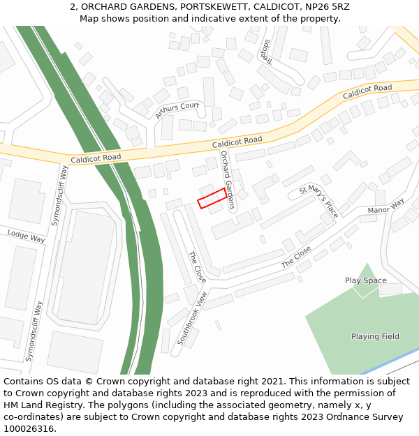 2, ORCHARD GARDENS, PORTSKEWETT, CALDICOT, NP26 5RZ: Location map and indicative extent of plot