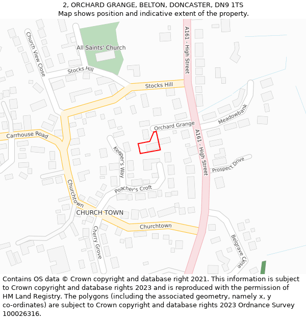 2, ORCHARD GRANGE, BELTON, DONCASTER, DN9 1TS: Location map and indicative extent of plot