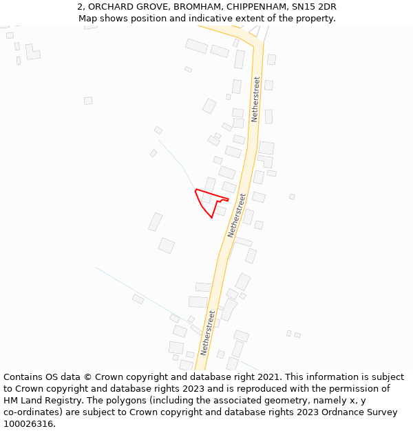 2, ORCHARD GROVE, BROMHAM, CHIPPENHAM, SN15 2DR: Location map and indicative extent of plot