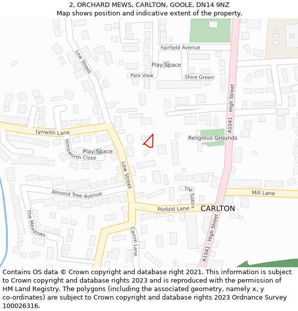 2, ORCHARD MEWS, CARLTON, GOOLE, DN14 9NZ: Location map and indicative extent of plot