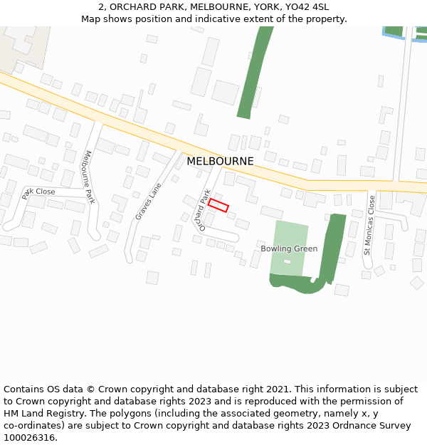 2, ORCHARD PARK, MELBOURNE, YORK, YO42 4SL: Location map and indicative extent of plot