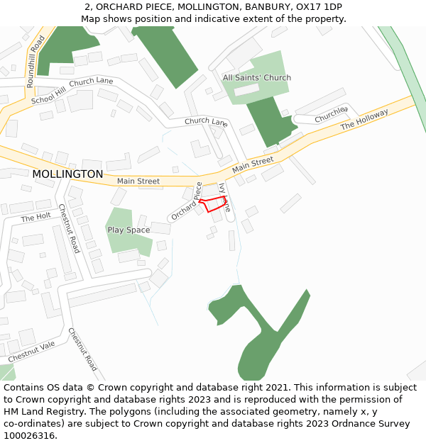 2, ORCHARD PIECE, MOLLINGTON, BANBURY, OX17 1DP: Location map and indicative extent of plot