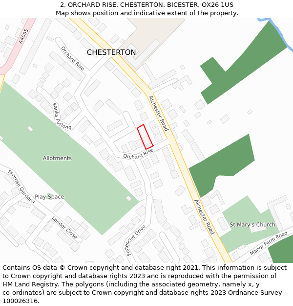 2, ORCHARD RISE, CHESTERTON, BICESTER, OX26 1US: Location map and indicative extent of plot