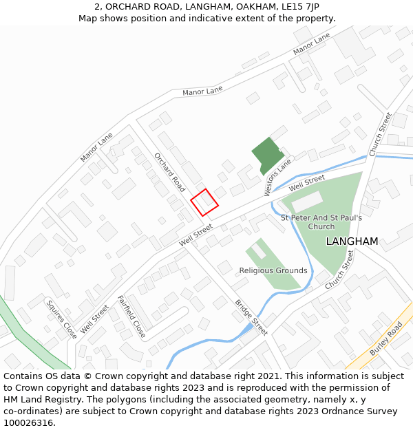 2, ORCHARD ROAD, LANGHAM, OAKHAM, LE15 7JP: Location map and indicative extent of plot