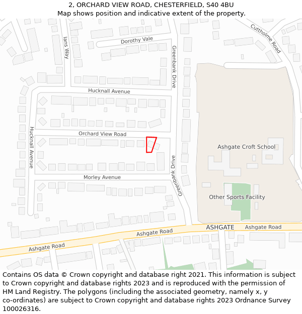 2, ORCHARD VIEW ROAD, CHESTERFIELD, S40 4BU: Location map and indicative extent of plot