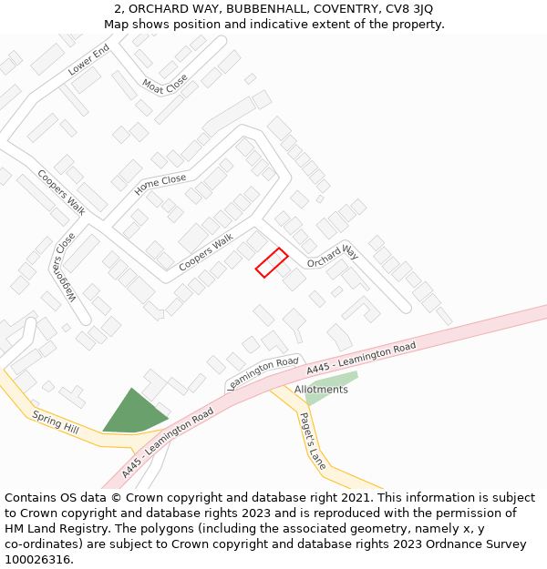 2, ORCHARD WAY, BUBBENHALL, COVENTRY, CV8 3JQ: Location map and indicative extent of plot