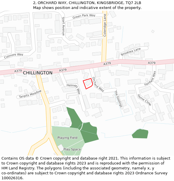 2, ORCHARD WAY, CHILLINGTON, KINGSBRIDGE, TQ7 2LB: Location map and indicative extent of plot