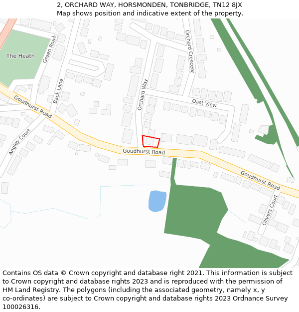 2, ORCHARD WAY, HORSMONDEN, TONBRIDGE, TN12 8JX: Location map and indicative extent of plot