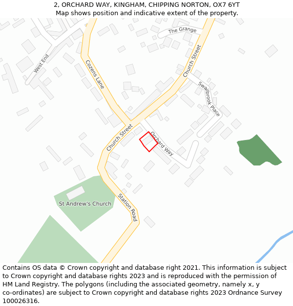 2, ORCHARD WAY, KINGHAM, CHIPPING NORTON, OX7 6YT: Location map and indicative extent of plot