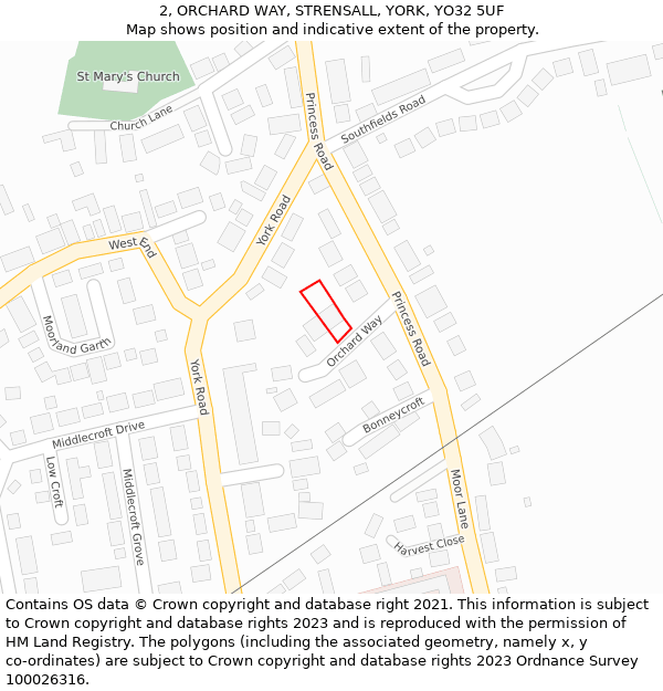 2, ORCHARD WAY, STRENSALL, YORK, YO32 5UF: Location map and indicative extent of plot