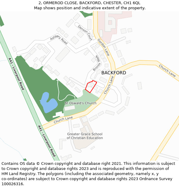 2, ORMEROD CLOSE, BACKFORD, CHESTER, CH1 6QL: Location map and indicative extent of plot