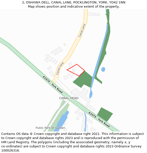 2, OSHAWA DELL, CANAL LANE, POCKLINGTON, YORK, YO42 1NN: Location map and indicative extent of plot