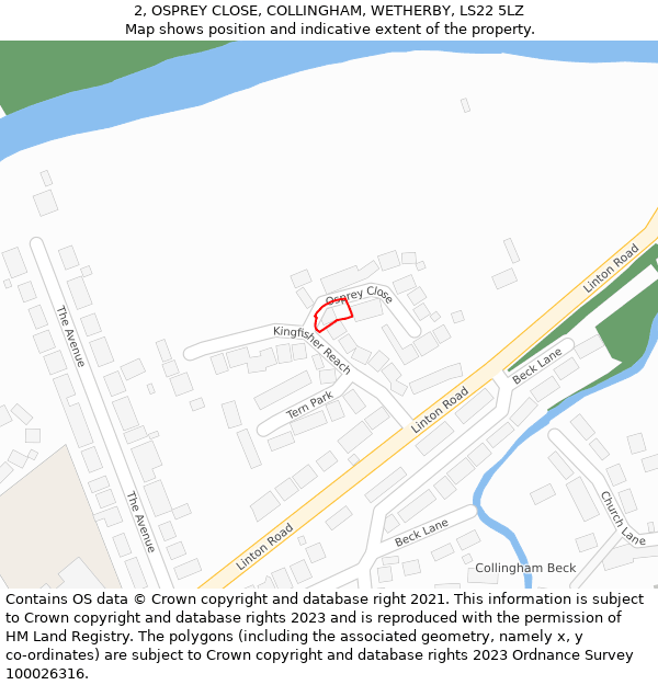 2, OSPREY CLOSE, COLLINGHAM, WETHERBY, LS22 5LZ: Location map and indicative extent of plot