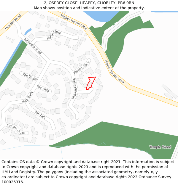 2, OSPREY CLOSE, HEAPEY, CHORLEY, PR6 9BN: Location map and indicative extent of plot