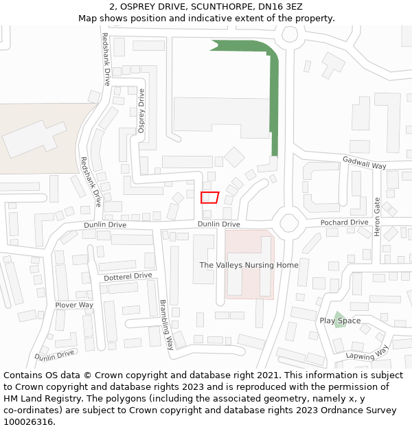 2, OSPREY DRIVE, SCUNTHORPE, DN16 3EZ: Location map and indicative extent of plot