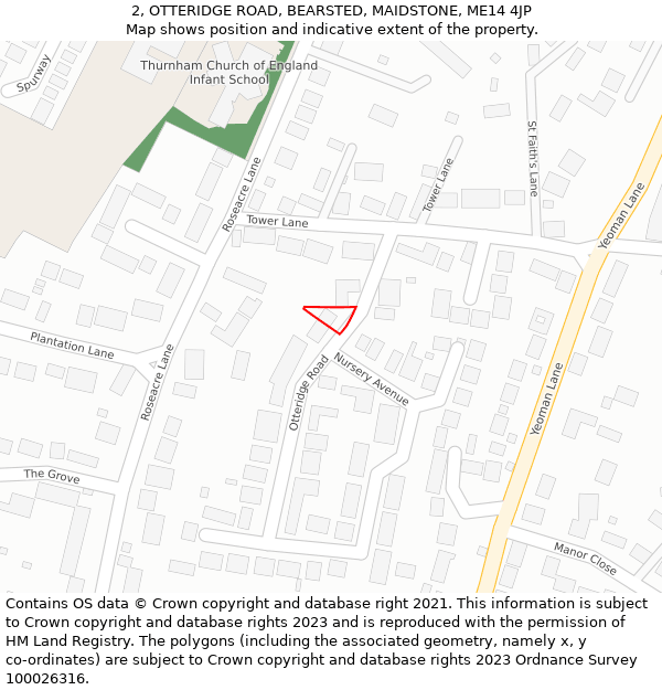 2, OTTERIDGE ROAD, BEARSTED, MAIDSTONE, ME14 4JP: Location map and indicative extent of plot