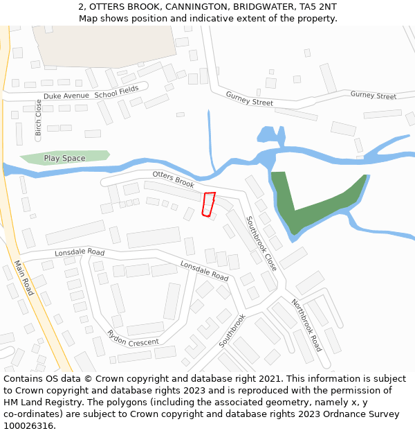 2, OTTERS BROOK, CANNINGTON, BRIDGWATER, TA5 2NT: Location map and indicative extent of plot