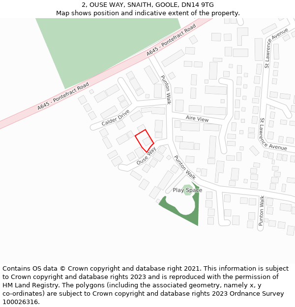 2, OUSE WAY, SNAITH, GOOLE, DN14 9TG: Location map and indicative extent of plot