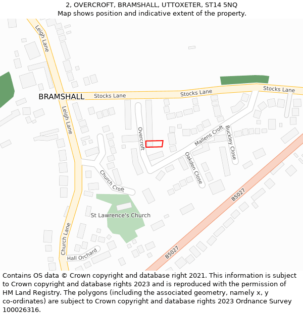 2, OVERCROFT, BRAMSHALL, UTTOXETER, ST14 5NQ: Location map and indicative extent of plot