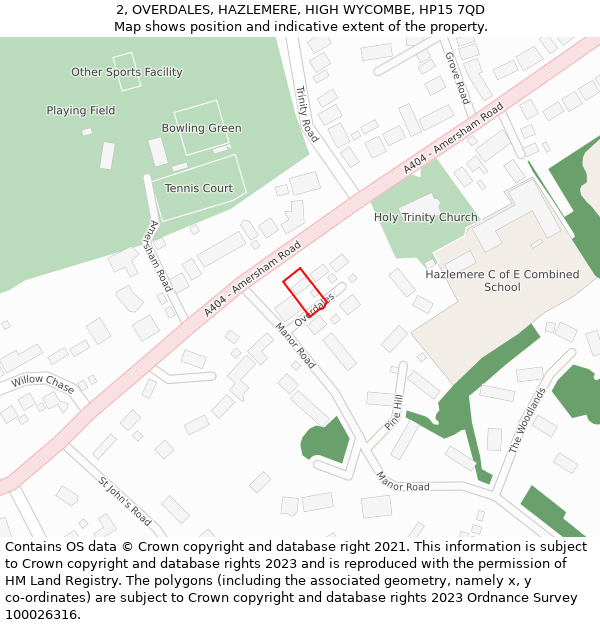 2, OVERDALES, HAZLEMERE, HIGH WYCOMBE, HP15 7QD: Location map and indicative extent of plot