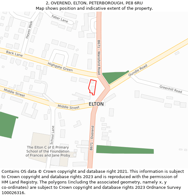 2, OVEREND, ELTON, PETERBOROUGH, PE8 6RU: Location map and indicative extent of plot