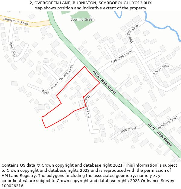 2, OVERGREEN LANE, BURNISTON, SCARBOROUGH, YO13 0HY: Location map and indicative extent of plot