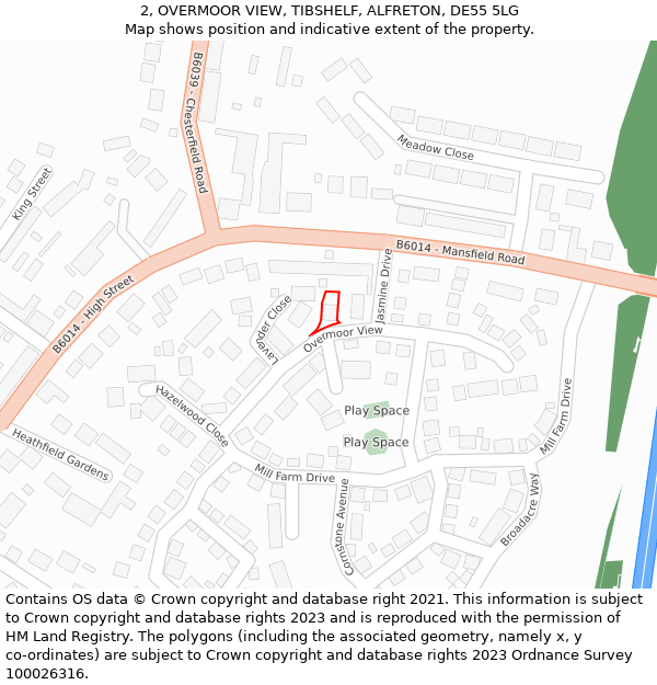 2, OVERMOOR VIEW, TIBSHELF, ALFRETON, DE55 5LG: Location map and indicative extent of plot