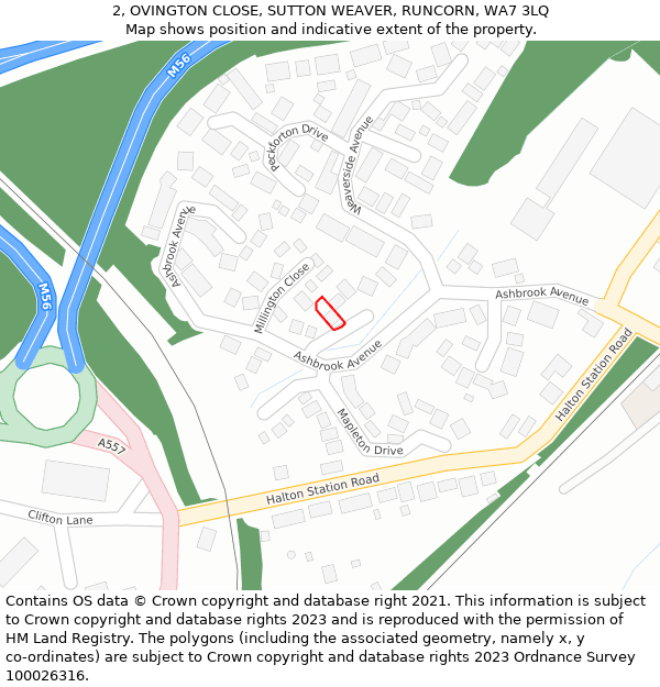 2, OVINGTON CLOSE, SUTTON WEAVER, RUNCORN, WA7 3LQ: Location map and indicative extent of plot