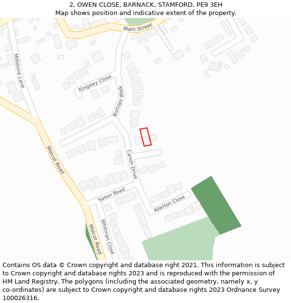 2, OWEN CLOSE, BARNACK, STAMFORD, PE9 3EH: Location map and indicative extent of plot