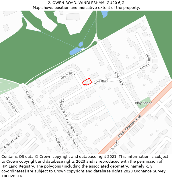 2, OWEN ROAD, WINDLESHAM, GU20 6JG: Location map and indicative extent of plot