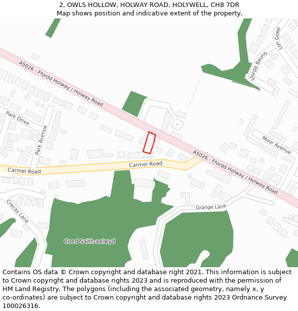 2, OWLS HOLLOW, HOLWAY ROAD, HOLYWELL, CH8 7DR: Location map and indicative extent of plot