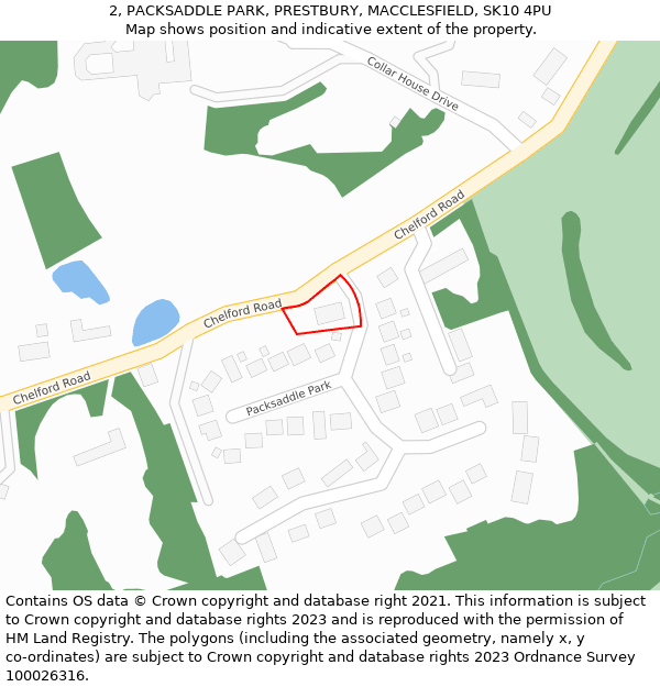 2, PACKSADDLE PARK, PRESTBURY, MACCLESFIELD, SK10 4PU: Location map and indicative extent of plot