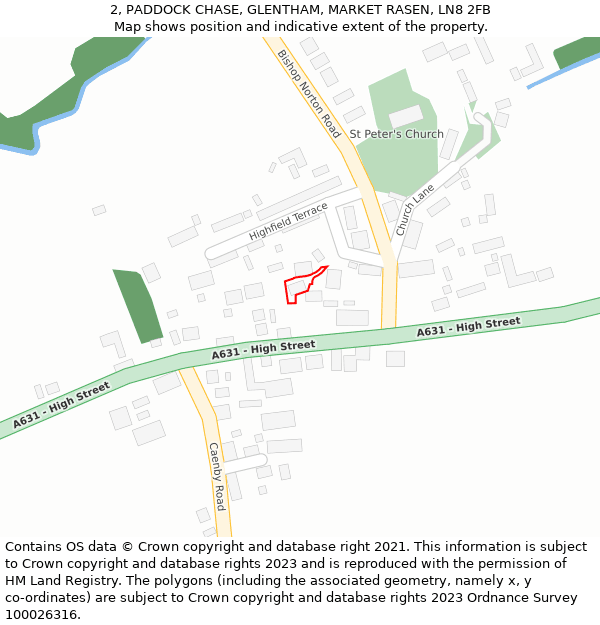 2, PADDOCK CHASE, GLENTHAM, MARKET RASEN, LN8 2FB: Location map and indicative extent of plot