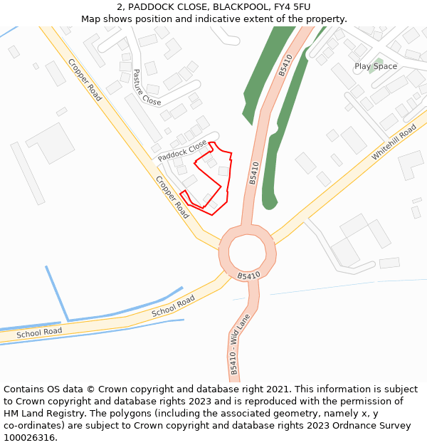 2, PADDOCK CLOSE, BLACKPOOL, FY4 5FU: Location map and indicative extent of plot