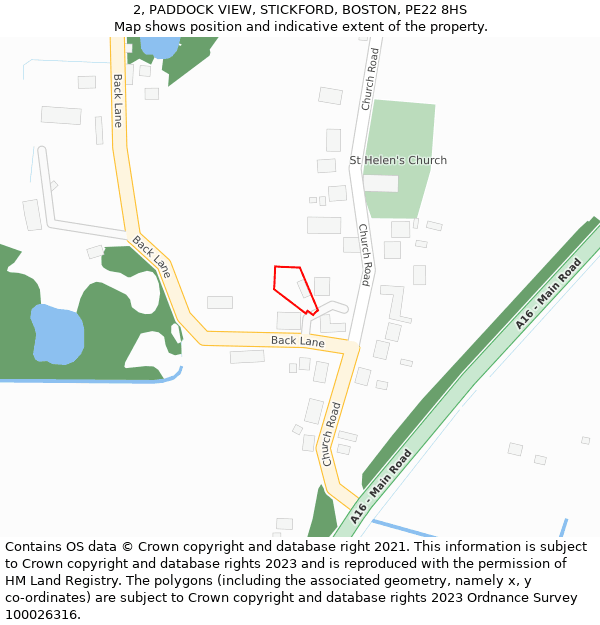 2, PADDOCK VIEW, STICKFORD, BOSTON, PE22 8HS: Location map and indicative extent of plot