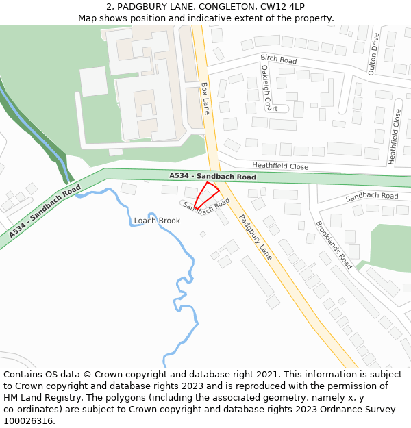 2, PADGBURY LANE, CONGLETON, CW12 4LP: Location map and indicative extent of plot