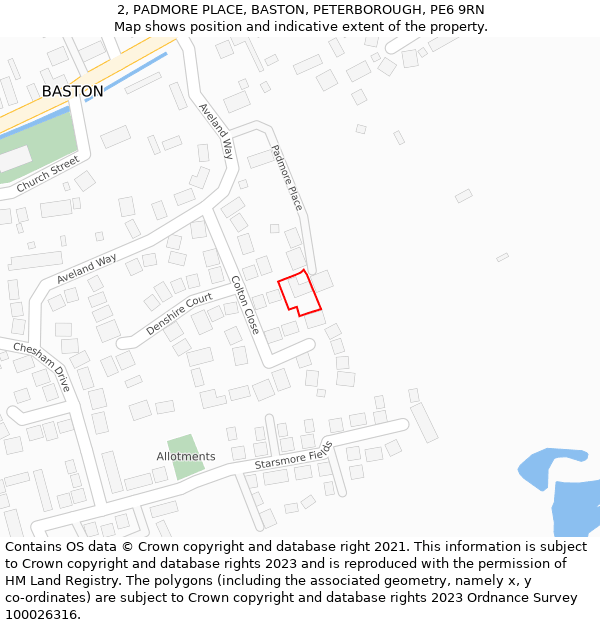 2, PADMORE PLACE, BASTON, PETERBOROUGH, PE6 9RN: Location map and indicative extent of plot