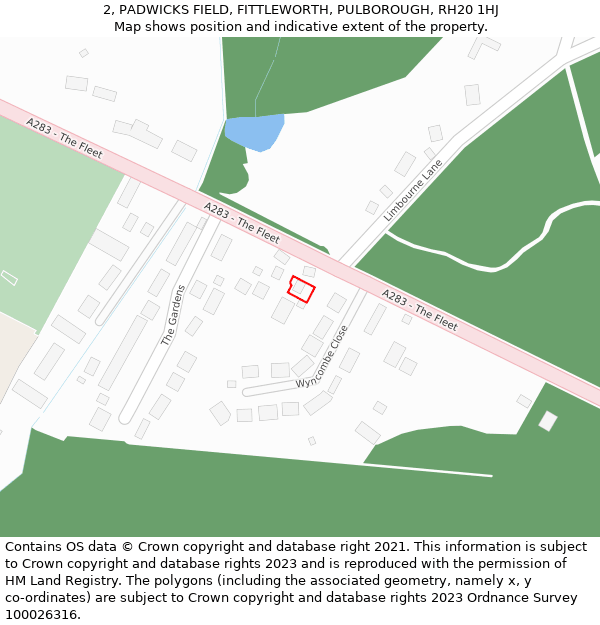 2, PADWICKS FIELD, FITTLEWORTH, PULBOROUGH, RH20 1HJ: Location map and indicative extent of plot