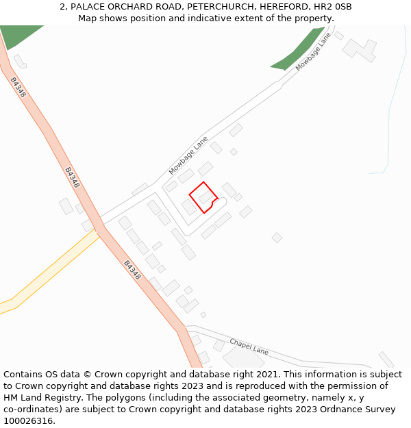 2, PALACE ORCHARD ROAD, PETERCHURCH, HEREFORD, HR2 0SB: Location map and indicative extent of plot