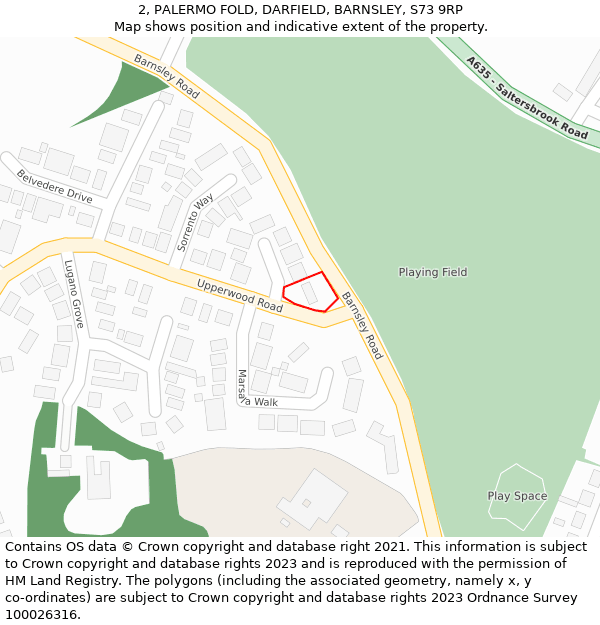 2, PALERMO FOLD, DARFIELD, BARNSLEY, S73 9RP: Location map and indicative extent of plot
